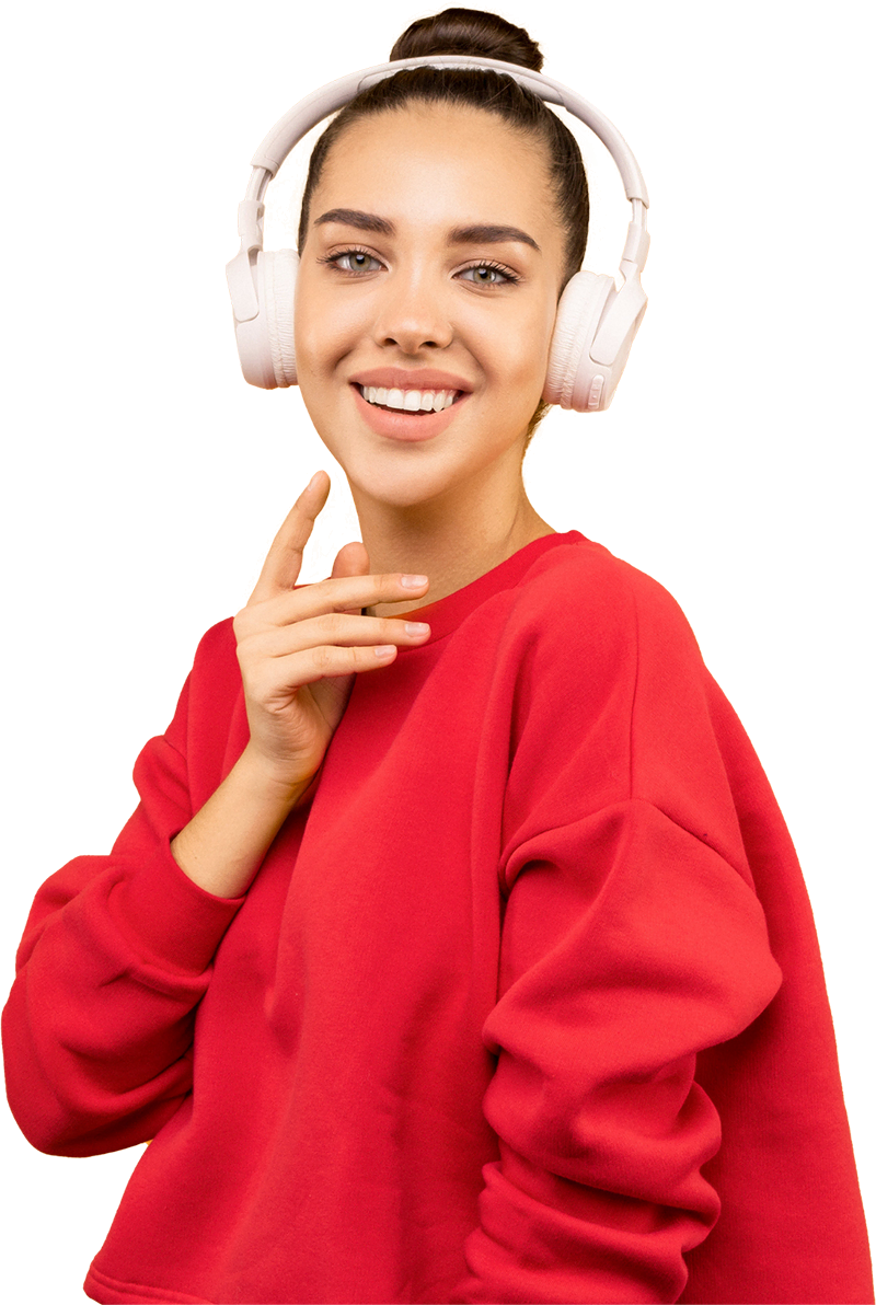 a woman wearing headphones